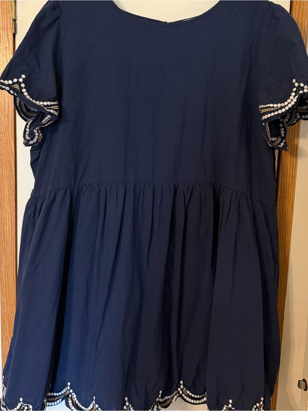 white birch Navy Blue Embroidered Flutter-Sleeve Dress